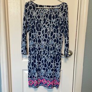 Lilly Pulitzer Blue and Pink Patterned Long Sleeve Dress